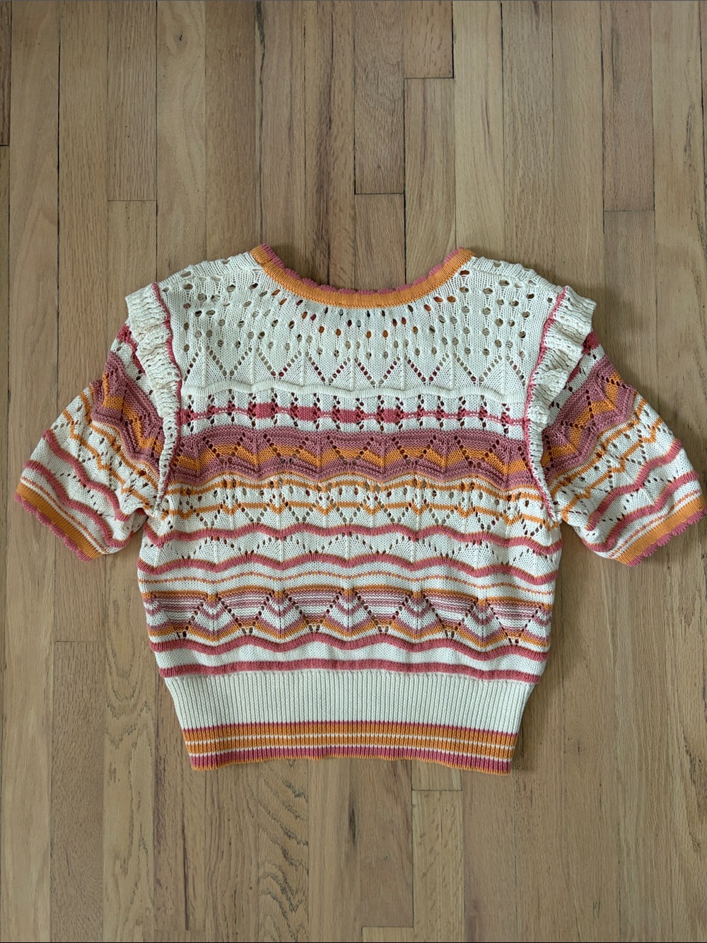 Another Love Cream Crochet Top with Pink and Orange Trim - Picture 4 of 4